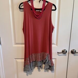 LOGO by Lori Goldstein dust brick Layered Ruffle-Hem Tank. 4 - 7” hems. NWOT.